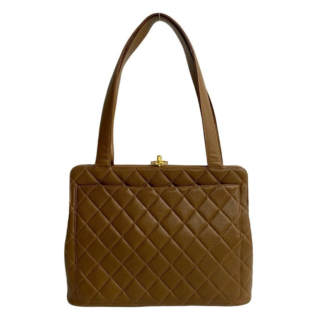 CHANEL Tote Bag Matt caviar skin Brown Matrasse