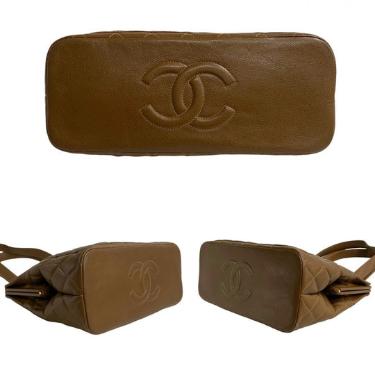 CHANEL Tote Bag Matt caviar skin Brown Matrasse