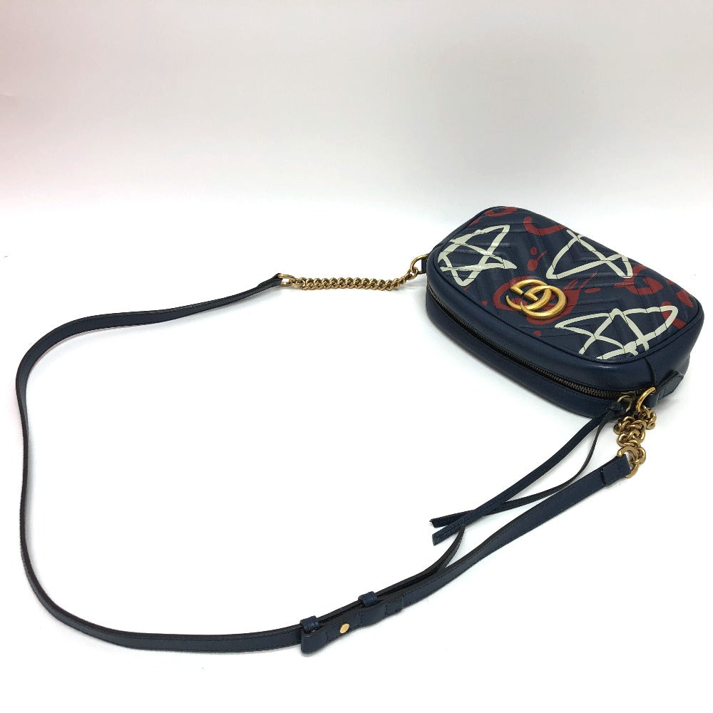 GUCCI Shoulder Bag 447632 leather Gold Metal GG Marmont Ghost unisex(Unisex) Used Authentic