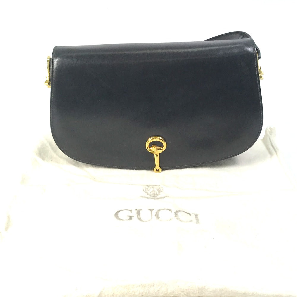 GUCCI Shoulder Bag leather black Old Gucci horsebit old gucci