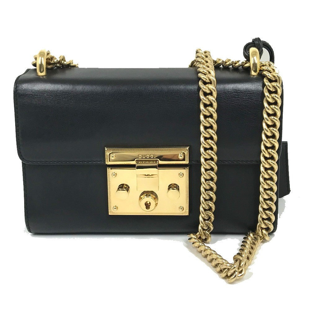GUCCI Shoulder Bag 409487 leather black Small Padlock Chain