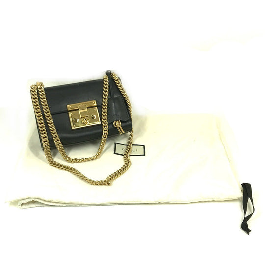 GUCCI Shoulder Bag 409487 leather black Small Padlock Chain