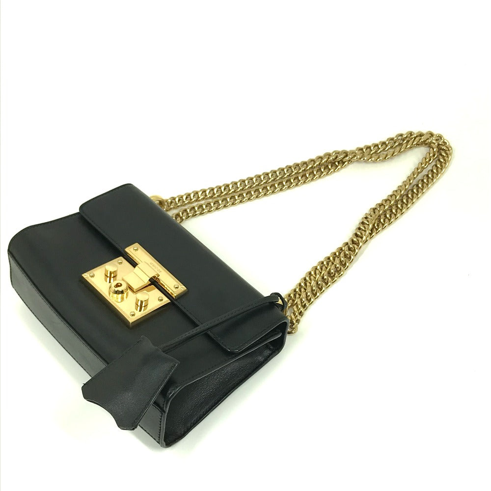 GUCCI Shoulder Bag 409487 leather black Small Padlock Chain