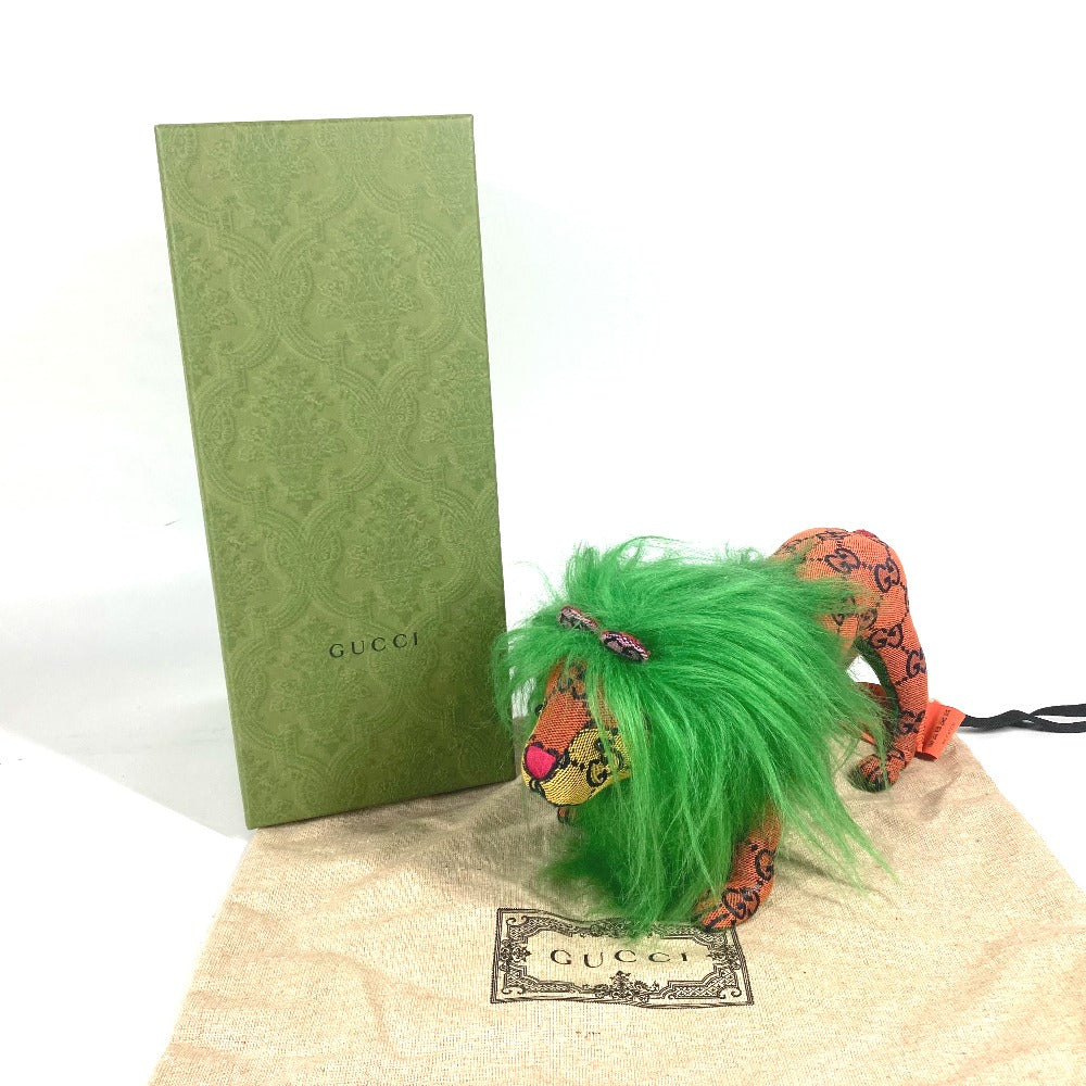 GUCCI Plush Doll 670235 GG canvas green GG Decorative Lion Women Used Authentic