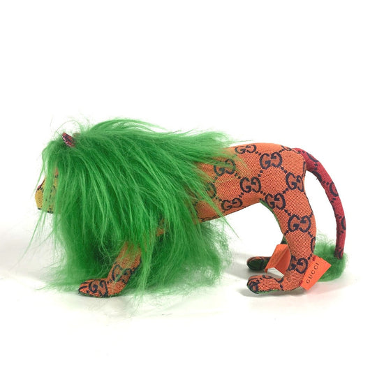GUCCI Plush Doll 670235 GG canvas green GG Decorative Lion Women Used Authentic