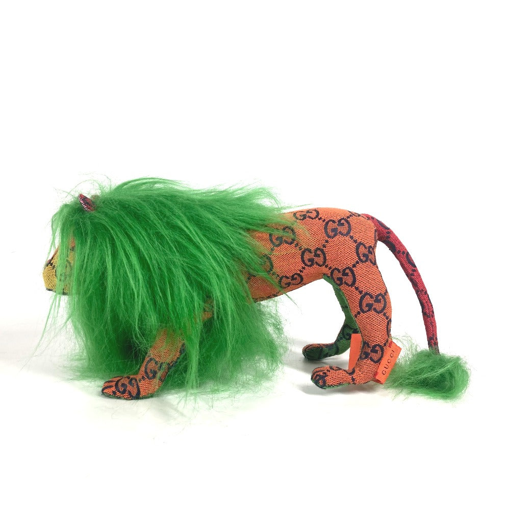 GUCCI Plush Doll 670235 GG canvas green GG Decorative Lion Women Used Authentic