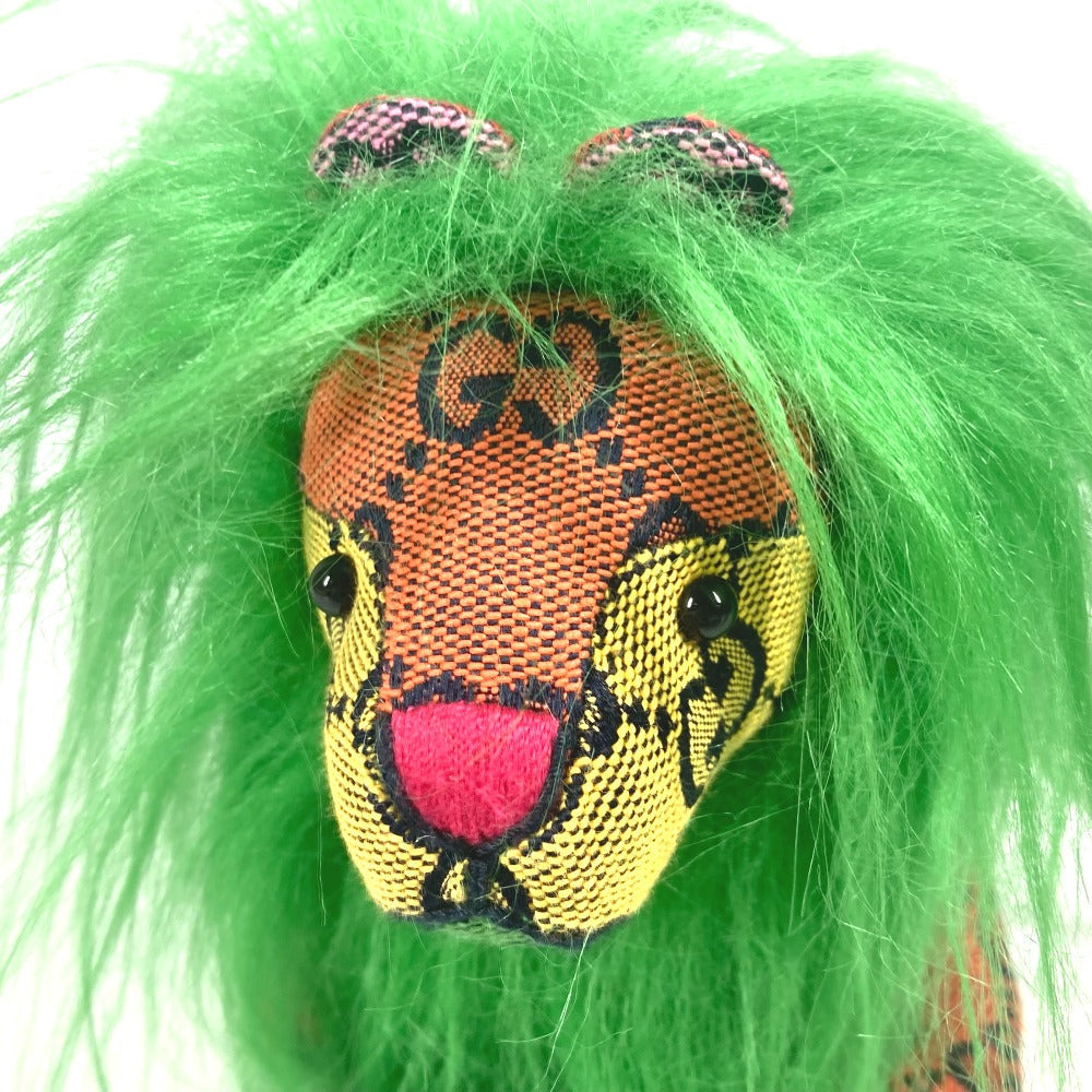 GUCCI Plush Doll 670235 GG canvas green GG Decorative Lion Women Used Authentic