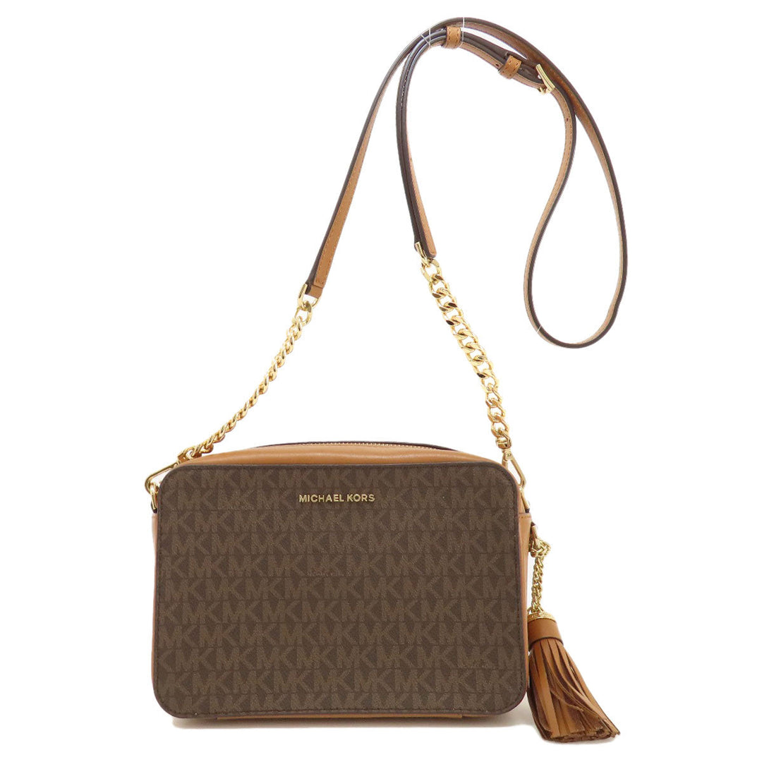 MICHAEL KORS Shoulder Bag Leather, Coated Canvas Brown MK Signature ChainShoulder Women Used Authentic