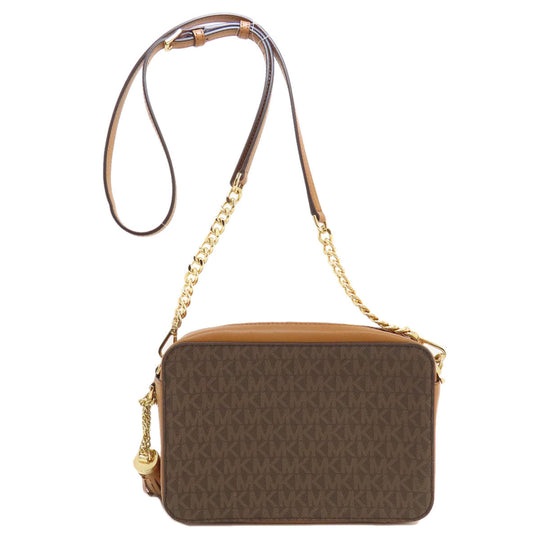 MICHAEL KORS Shoulder Bag Leather, Coated Canvas Brown MK Signature ChainShoulder Women Used Authentic