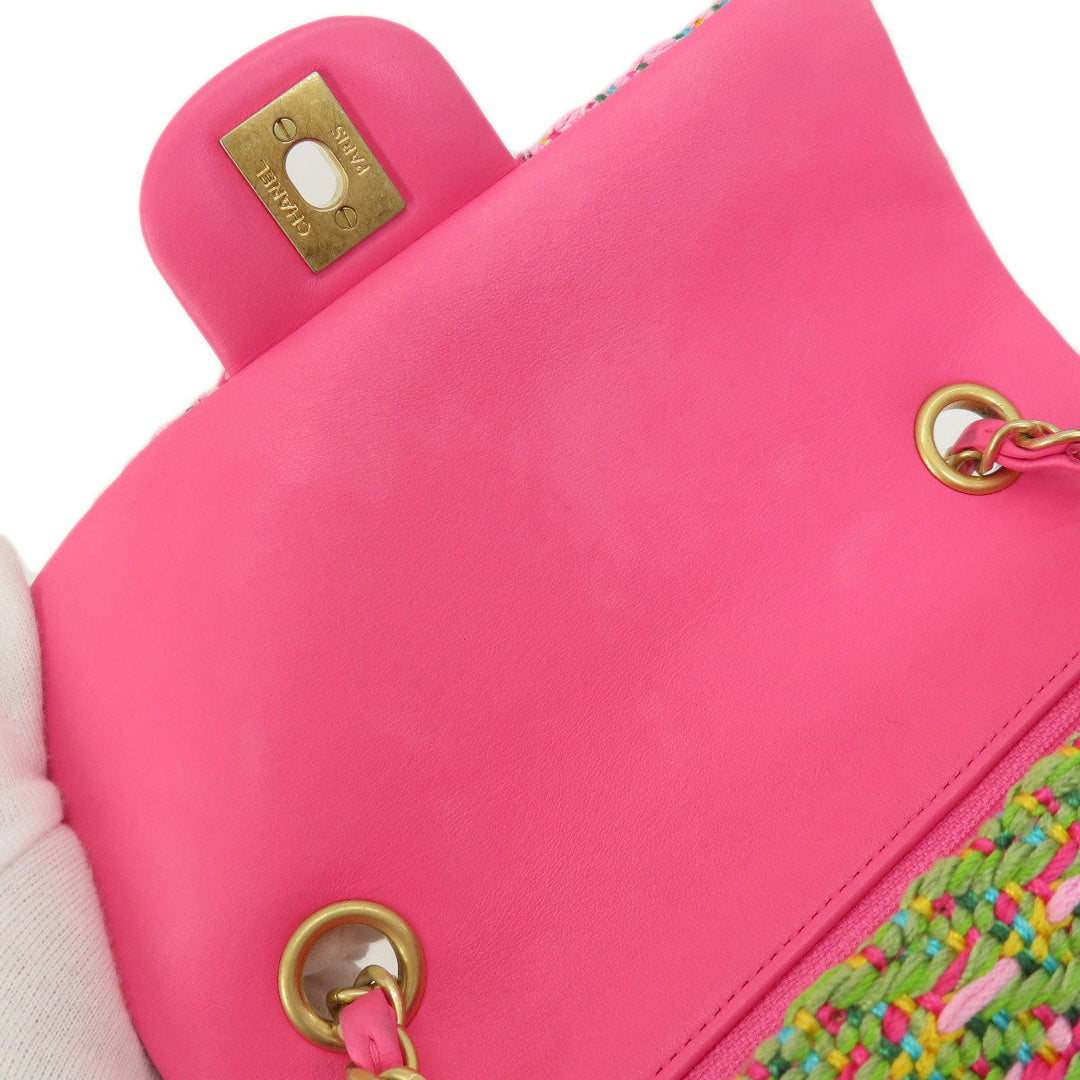 CHANEL Shoulder Bag Tweed pink ChainShoulder COCO Mark Gold Metal Women Used Authentic