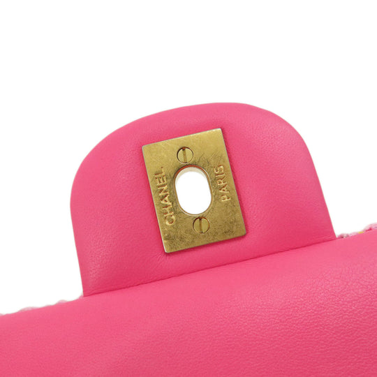 CHANEL Shoulder Bag Tweed pink ChainShoulder COCO Mark Gold Metal Women Used Authentic