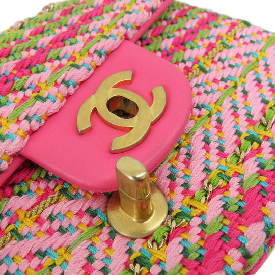 CHANEL Shoulder Bag Tweed pink ChainShoulder COCO Mark Gold Metal Women Used Authentic