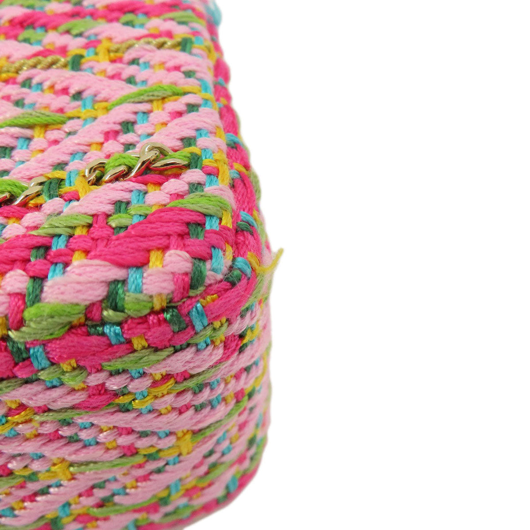 CHANEL Shoulder Bag Tweed pink ChainShoulder COCO Mark Gold Metal Women Used Authentic