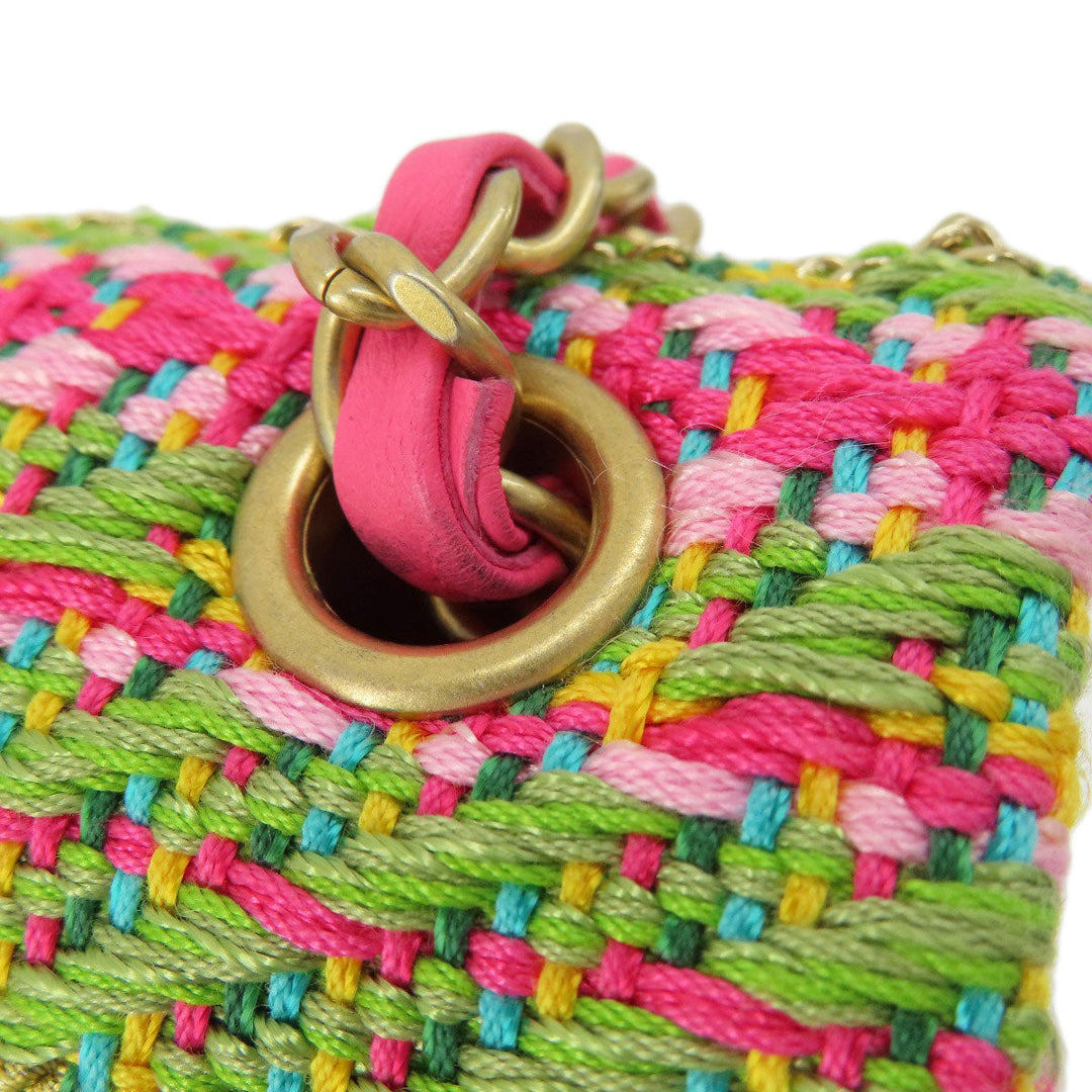 CHANEL Shoulder Bag Tweed pink ChainShoulder COCO Mark Gold Metal Women Used Authentic