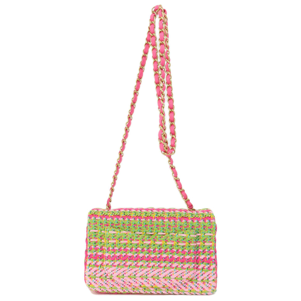 CHANEL Shoulder Bag Tweed pink ChainShoulder COCO Mark Gold Metal Women Used Authentic