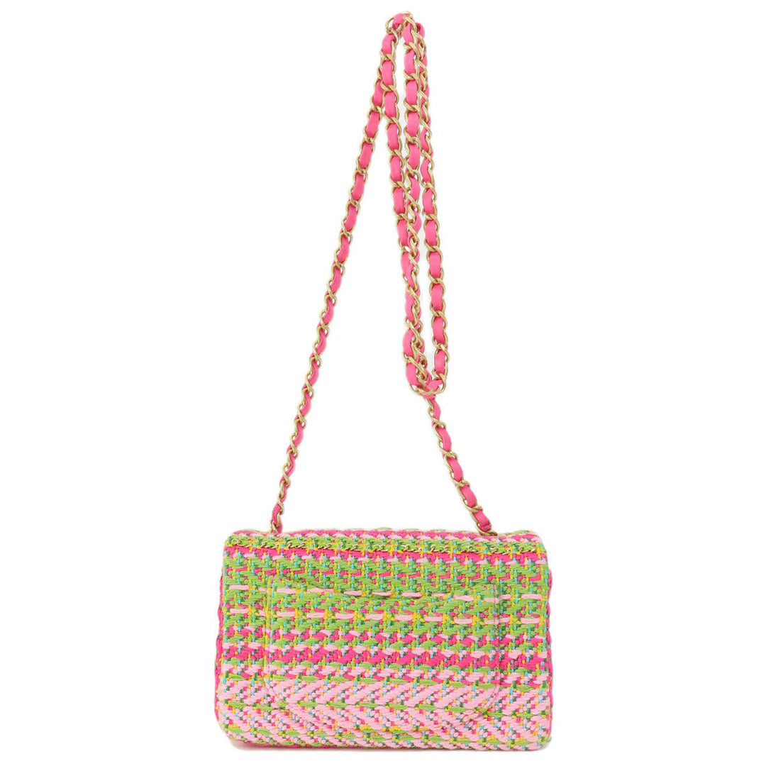 CHANEL Shoulder Bag Tweed pink ChainShoulder COCO Mark Gold Metal Women Used Authentic