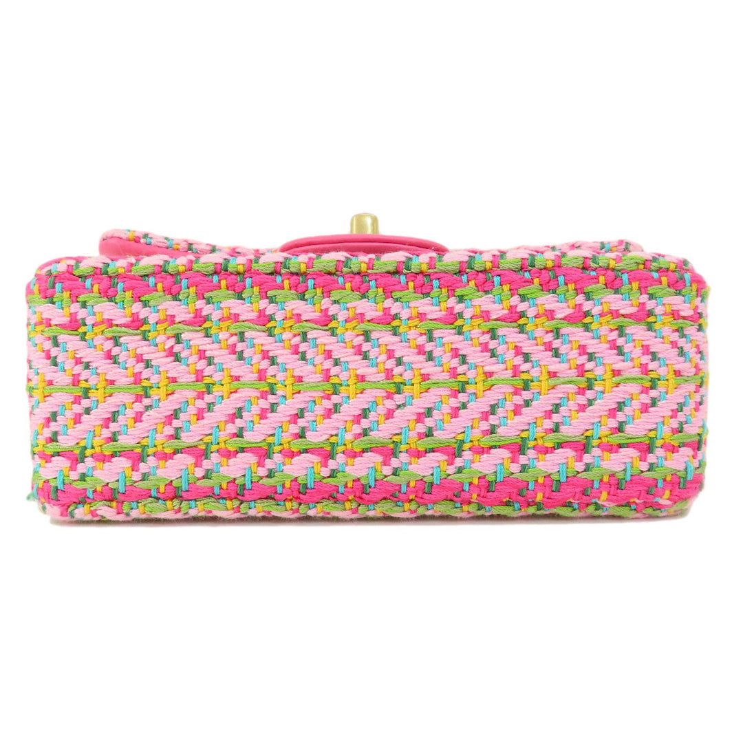 CHANEL Shoulder Bag Tweed pink ChainShoulder COCO Mark Gold Metal Women Used Authentic