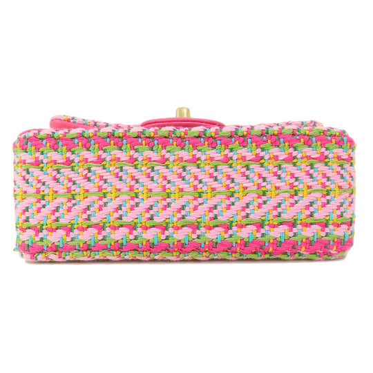 CHANEL Shoulder Bag Tweed pink ChainShoulder COCO Mark Gold Metal Women Used Authentic