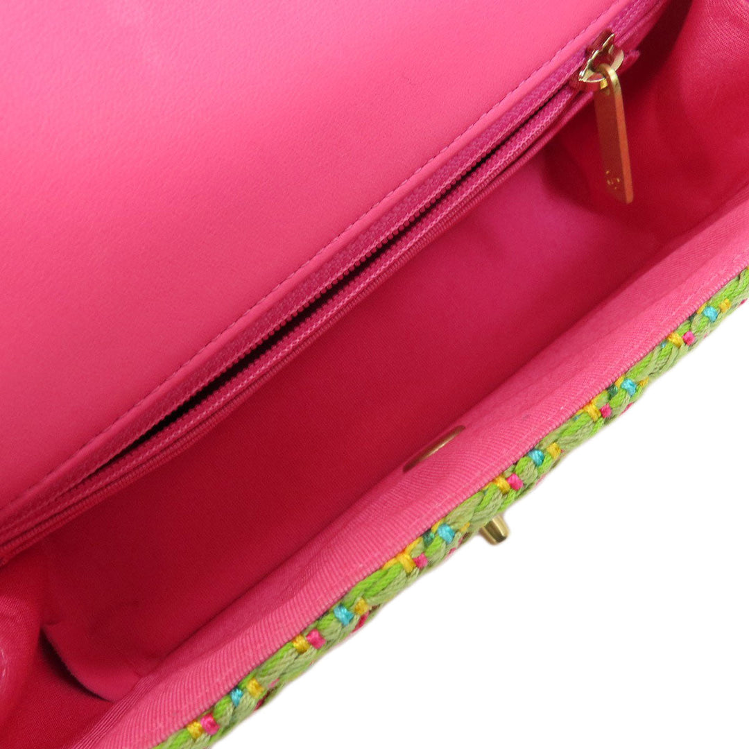 CHANEL Shoulder Bag Tweed pink ChainShoulder COCO Mark Gold Metal Women Used Authentic