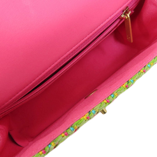 CHANEL Shoulder Bag Tweed pink ChainShoulder COCO Mark Gold Metal Women Used Authentic