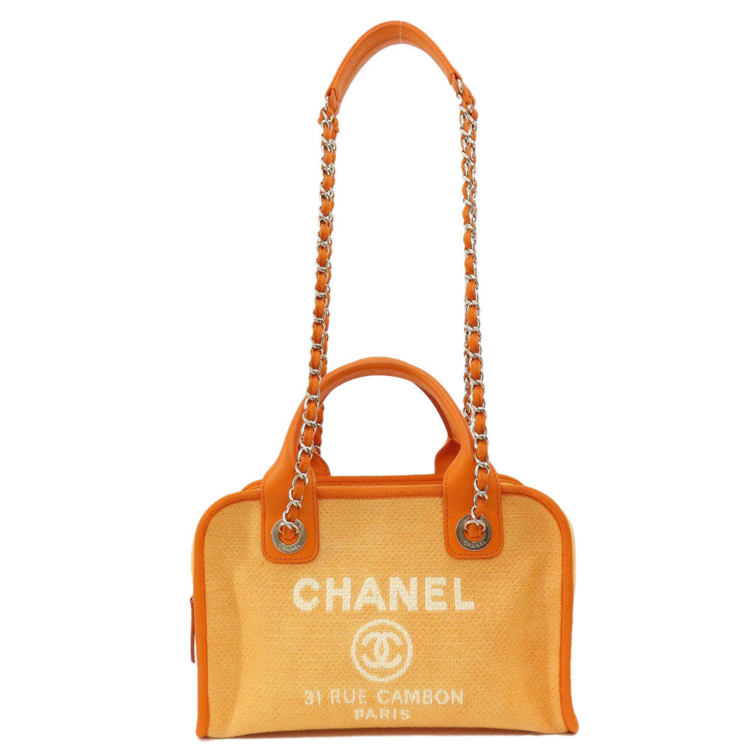CHANEL Shoulder Bag canvas Orange Deauville Bowling Bag SilverMetal 2WAY Women Used Authentic