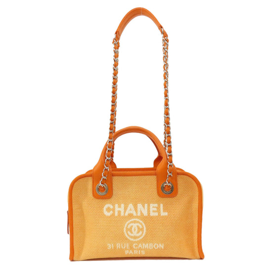 CHANEL Shoulder Bag canvas Orange Deauville Bowling Bag SilverMetal 2WAY Women Used Authentic