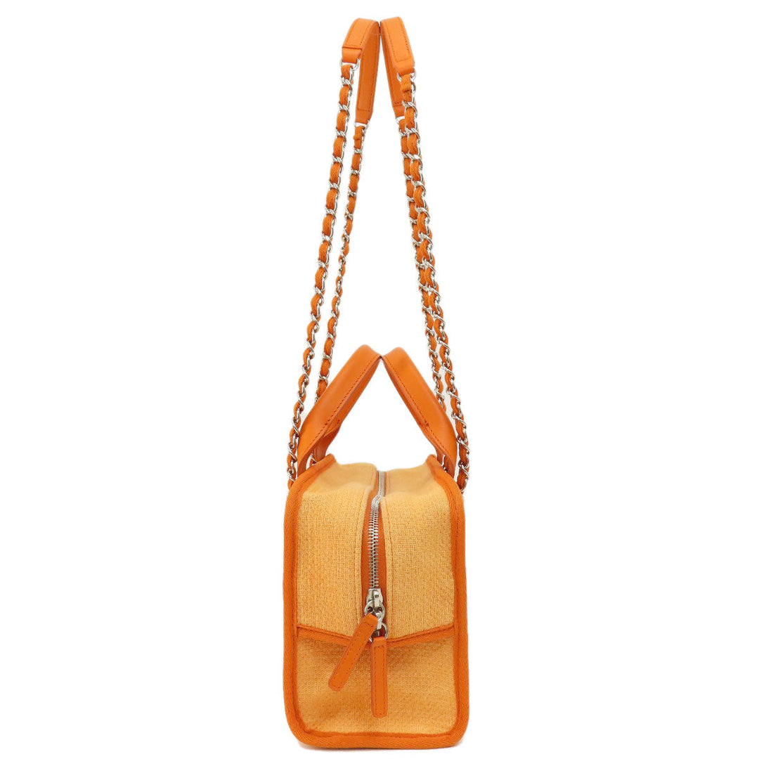 CHANEL Shoulder Bag canvas Orange Deauville Bowling Bag SilverMetal 2WAY Women Used Authentic