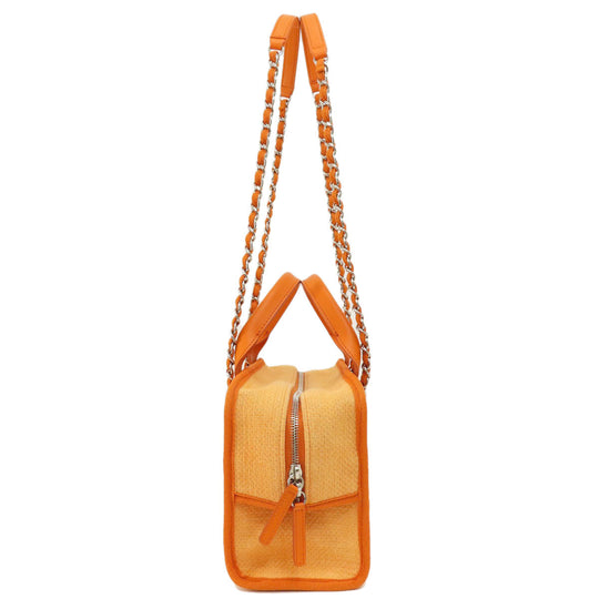 CHANEL Shoulder Bag canvas Orange Deauville Bowling Bag SilverMetal 2WAY Women Used Authentic