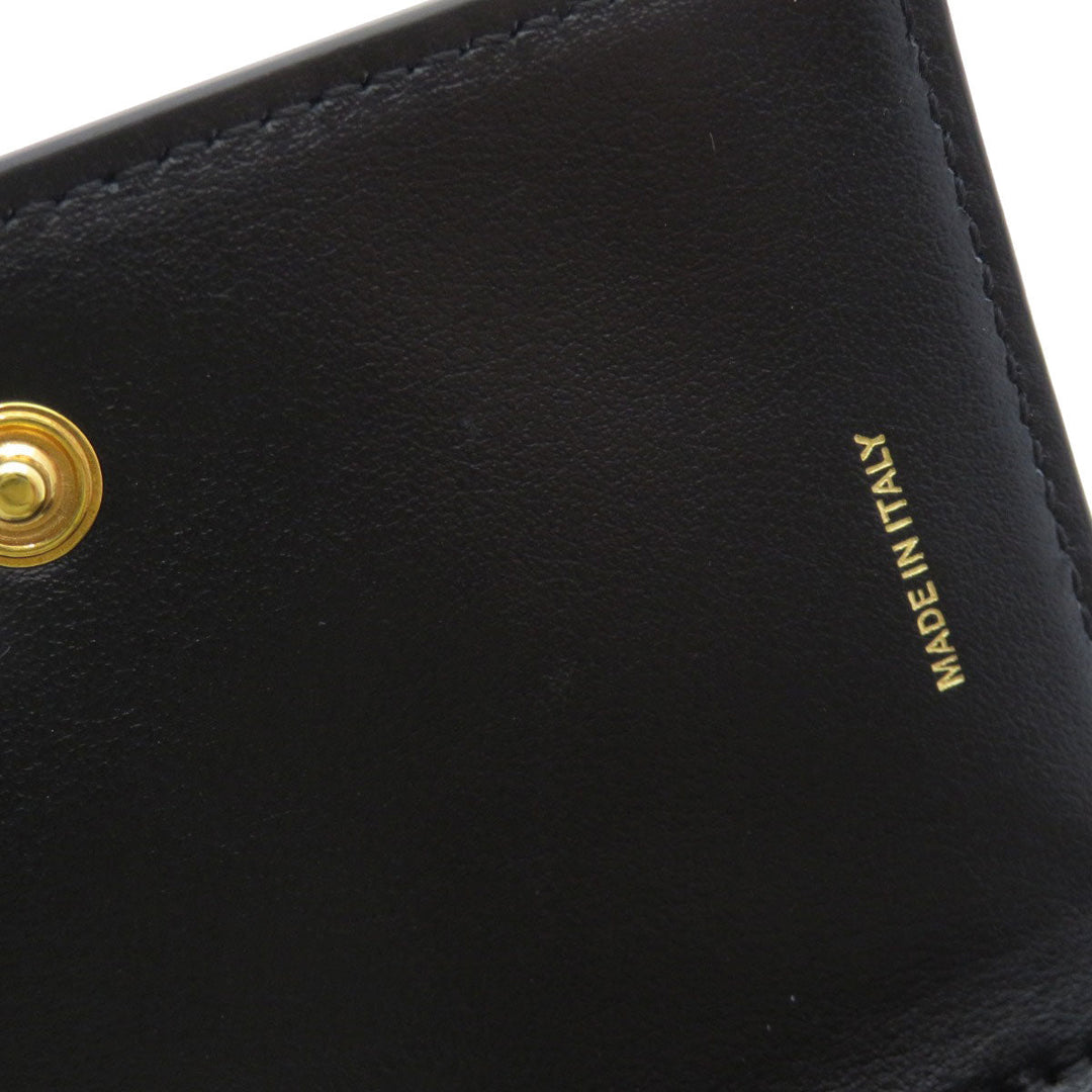 BURBERRY Bifold Wallet Calfskin black logoMetal tri-fold Women Used Authentic