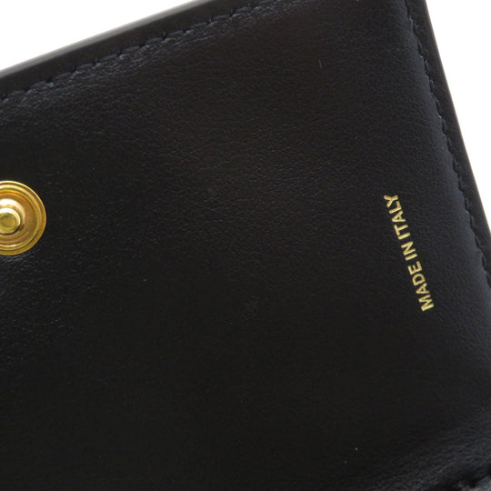 BURBERRY Bifold Wallet Calfskin black logoMetal tri-fold Women Used Authentic