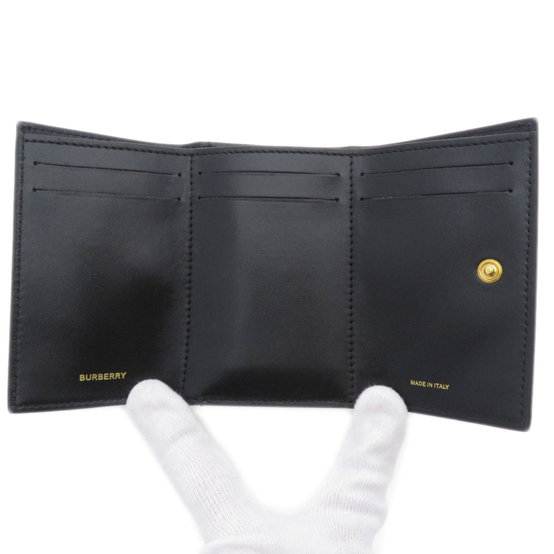BURBERRY Bifold Wallet Calfskin black logoMetal tri-fold Women Used Authentic