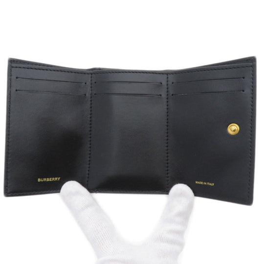 BURBERRY Bifold Wallet Calfskin black logoMetal tri-fold Women Used Authentic