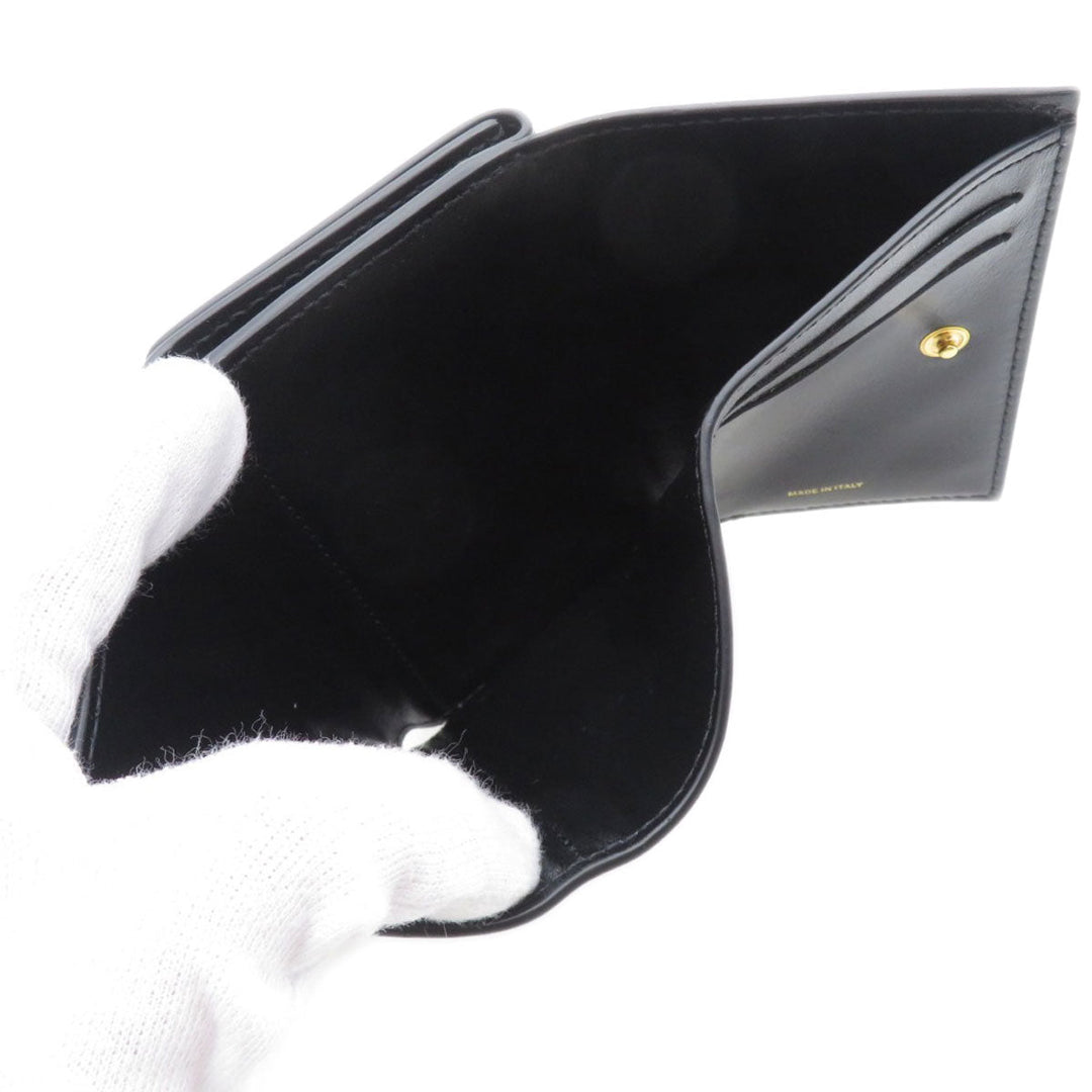 BURBERRY Bifold Wallet Calfskin black logoMetal tri-fold Women Used Authentic