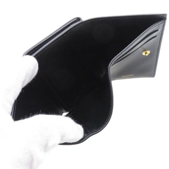 BURBERRY Bifold Wallet Calfskin black logoMetal tri-fold Women Used Authentic