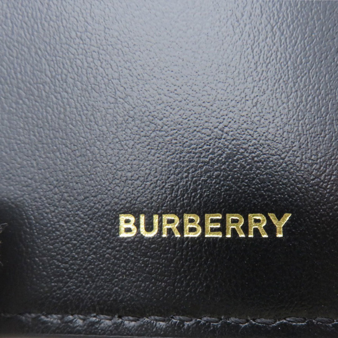 BURBERRY Bifold Wallet Calfskin black logoMetal tri-fold Women Used Authentic