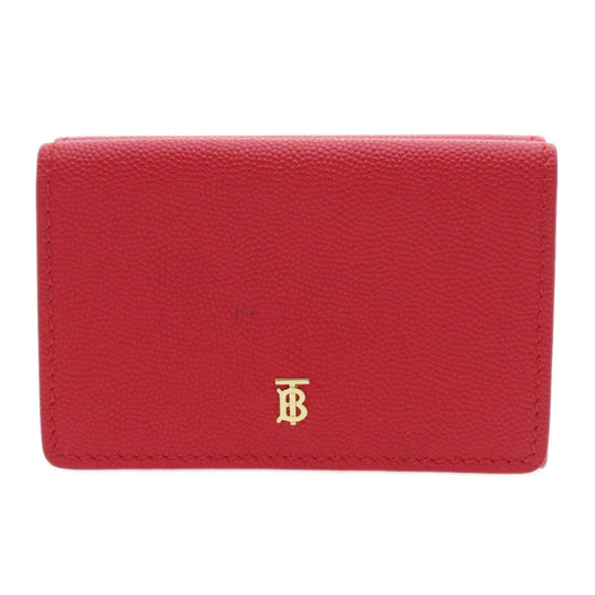 BURBERRY Bifold Wallet Calfskin Red logoMetal tri-fold Women Used Authentic