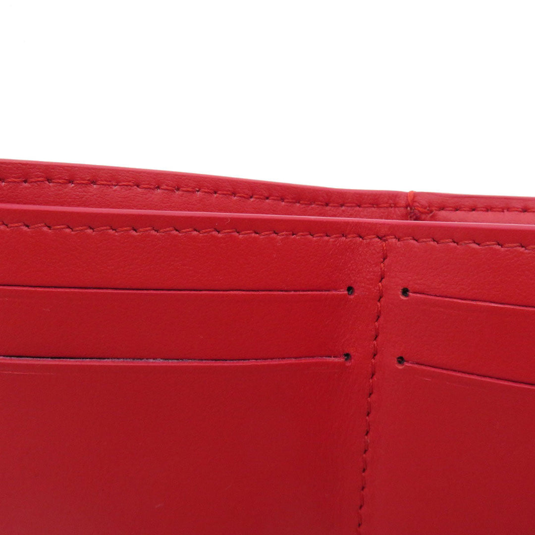 BURBERRY Bifold Wallet Calfskin Red logoMetal tri-fold Women Used Authentic