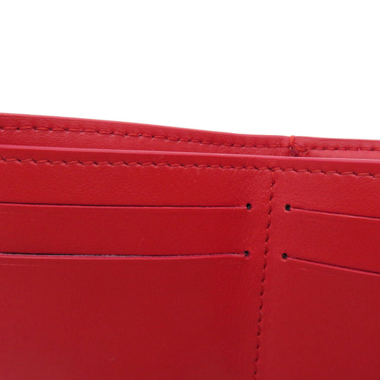 BURBERRY Bifold Wallet Calfskin Red logoMetal tri-fold Women Used Authentic