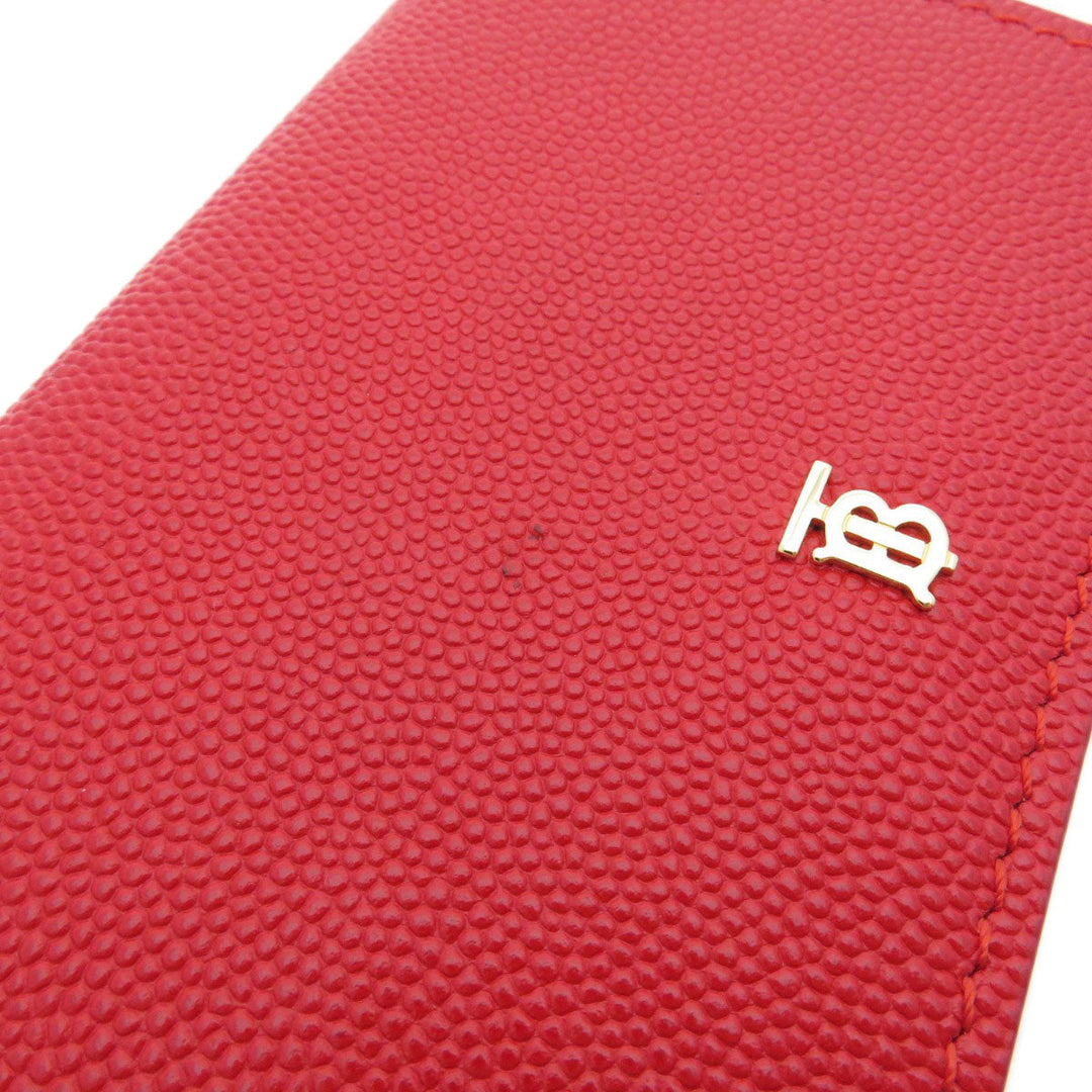 BURBERRY Bifold Wallet Calfskin Red logoMetal tri-fold Women Used Authentic