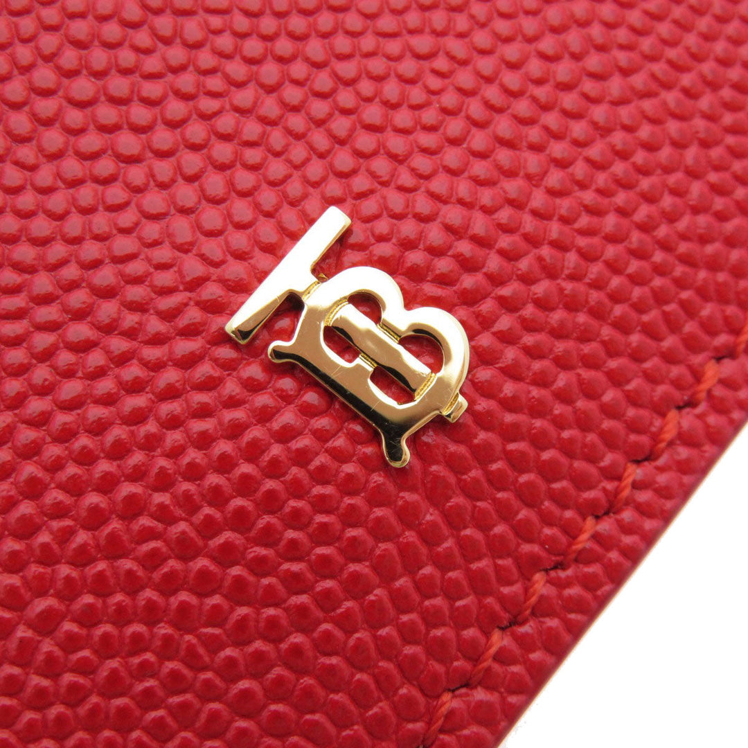 BURBERRY Bifold Wallet Calfskin Red logoMetal tri-fold Women Used Authentic