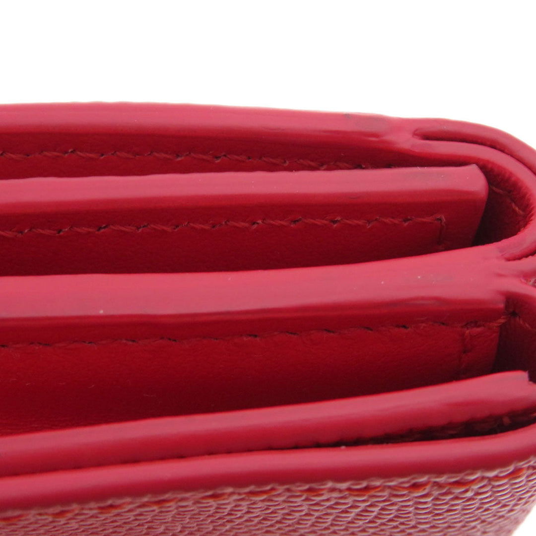 BURBERRY Bifold Wallet Calfskin Red logoMetal tri-fold Women Used Authentic