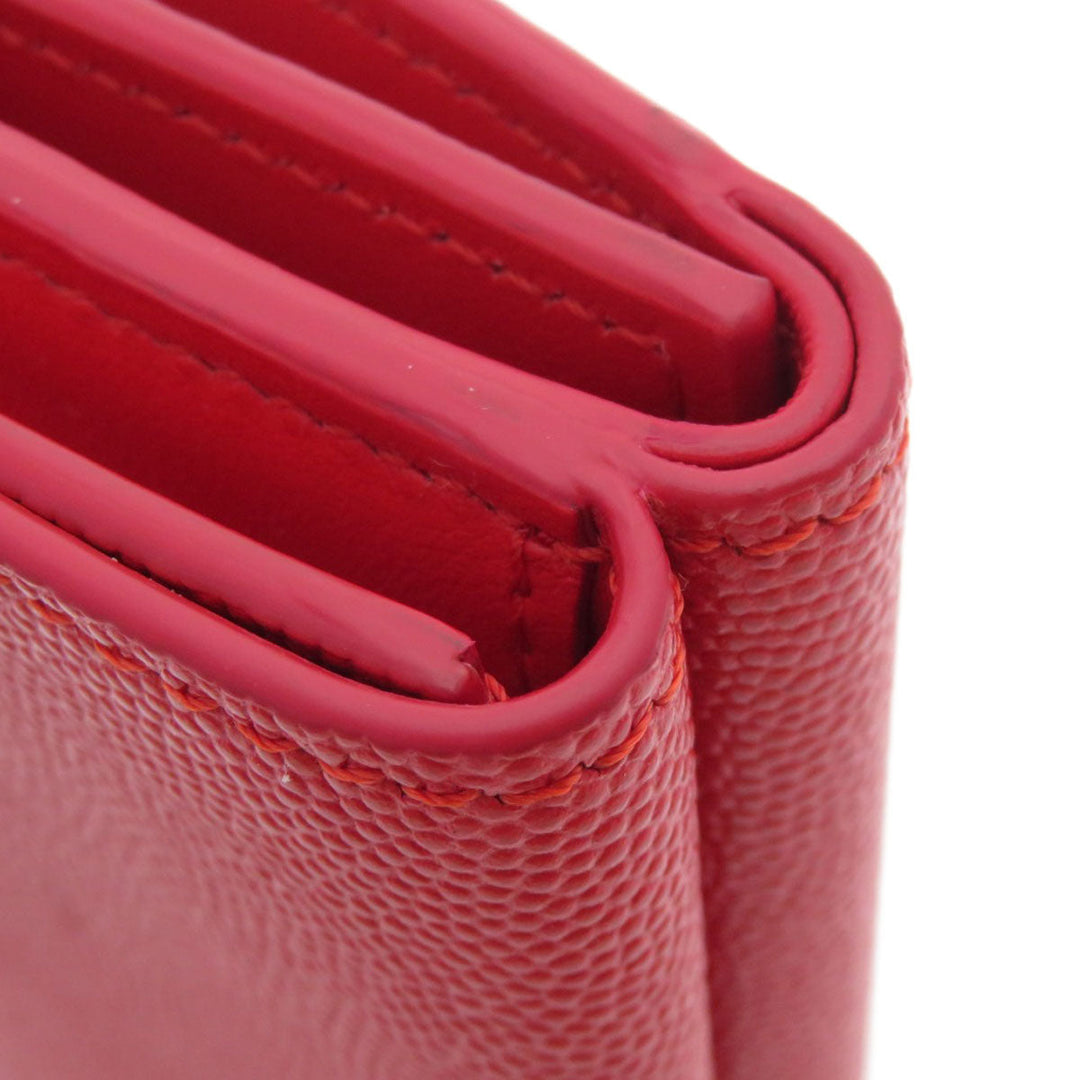 BURBERRY Bifold Wallet Calfskin Red logoMetal tri-fold Women Used Authentic