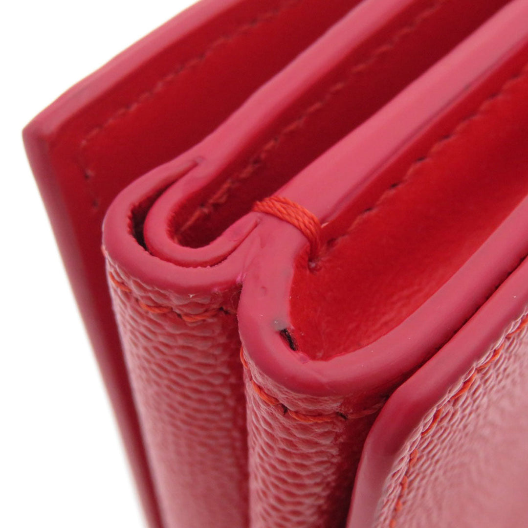 BURBERRY Bifold Wallet Calfskin Red logoMetal tri-fold Women Used Authentic