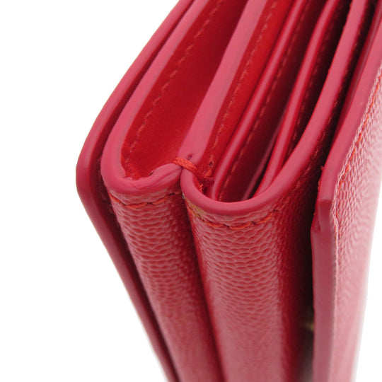 BURBERRY Bifold Wallet Calfskin Red logoMetal tri-fold Women Used Authentic