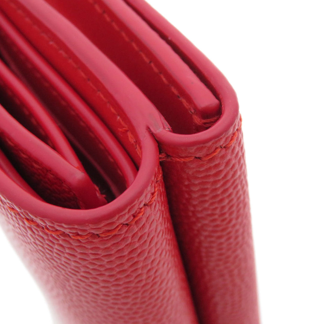 BURBERRY Bifold Wallet Calfskin Red logoMetal tri-fold Women Used Authentic