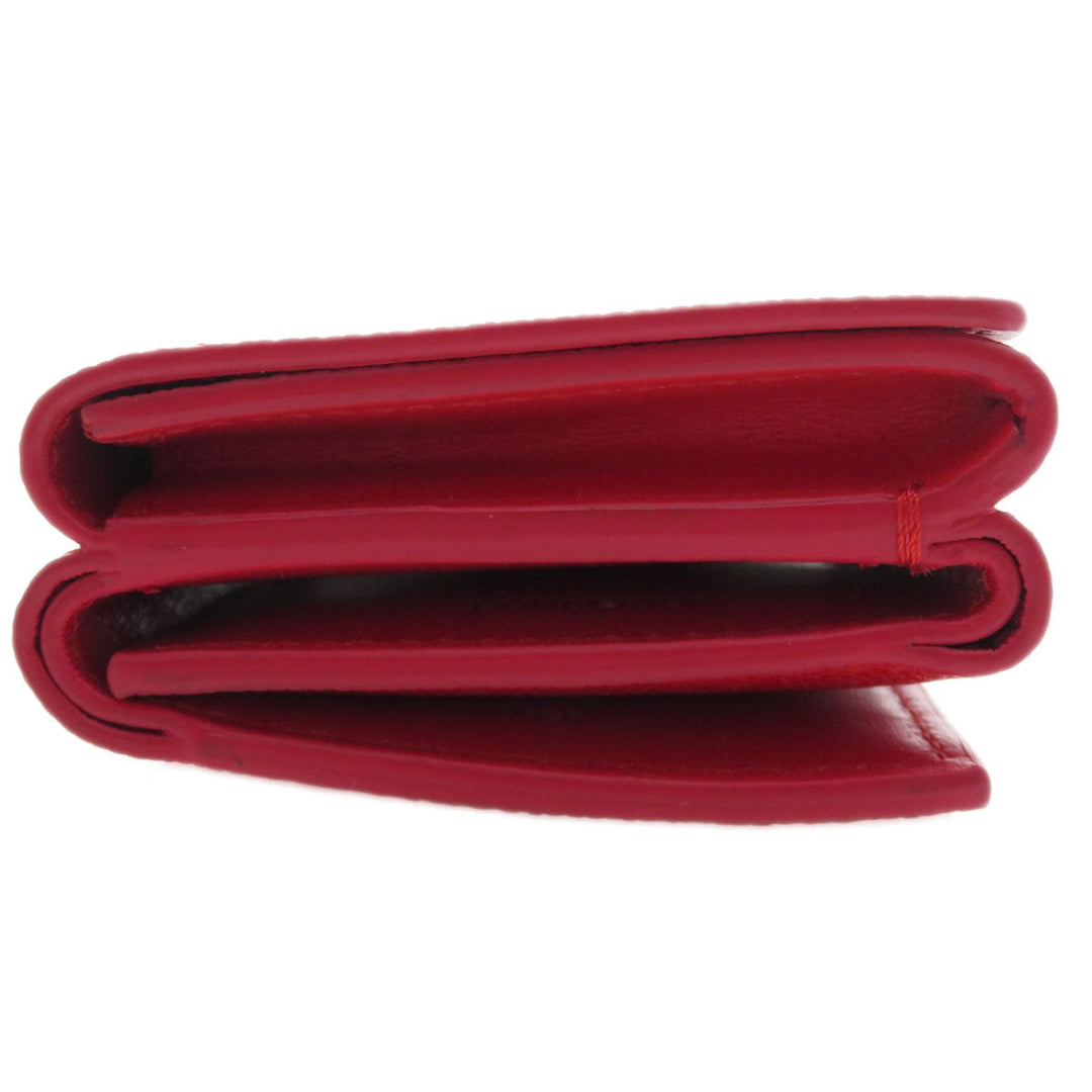BURBERRY Bifold Wallet Calfskin Red logoMetal tri-fold Women Used Authentic