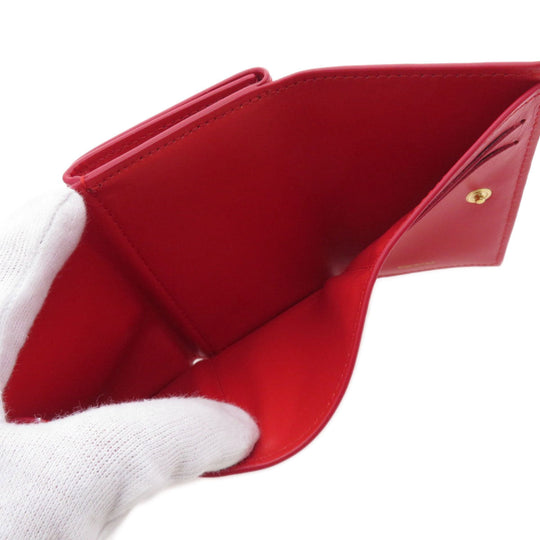 BURBERRY Bifold Wallet Calfskin Red logoMetal tri-fold Women Used Authentic