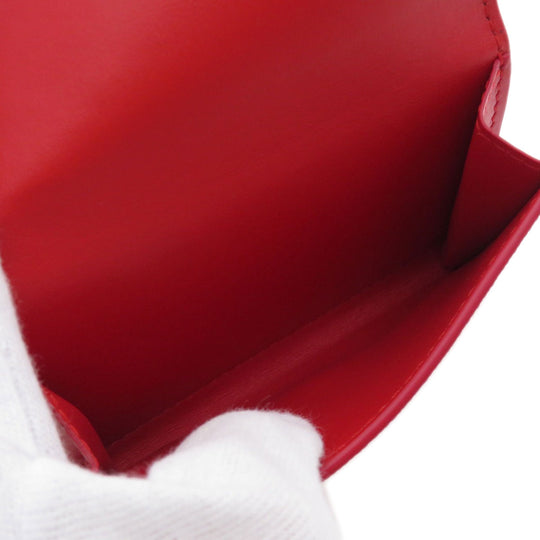 BURBERRY Bifold Wallet Calfskin Red logoMetal tri-fold Women Used Authentic