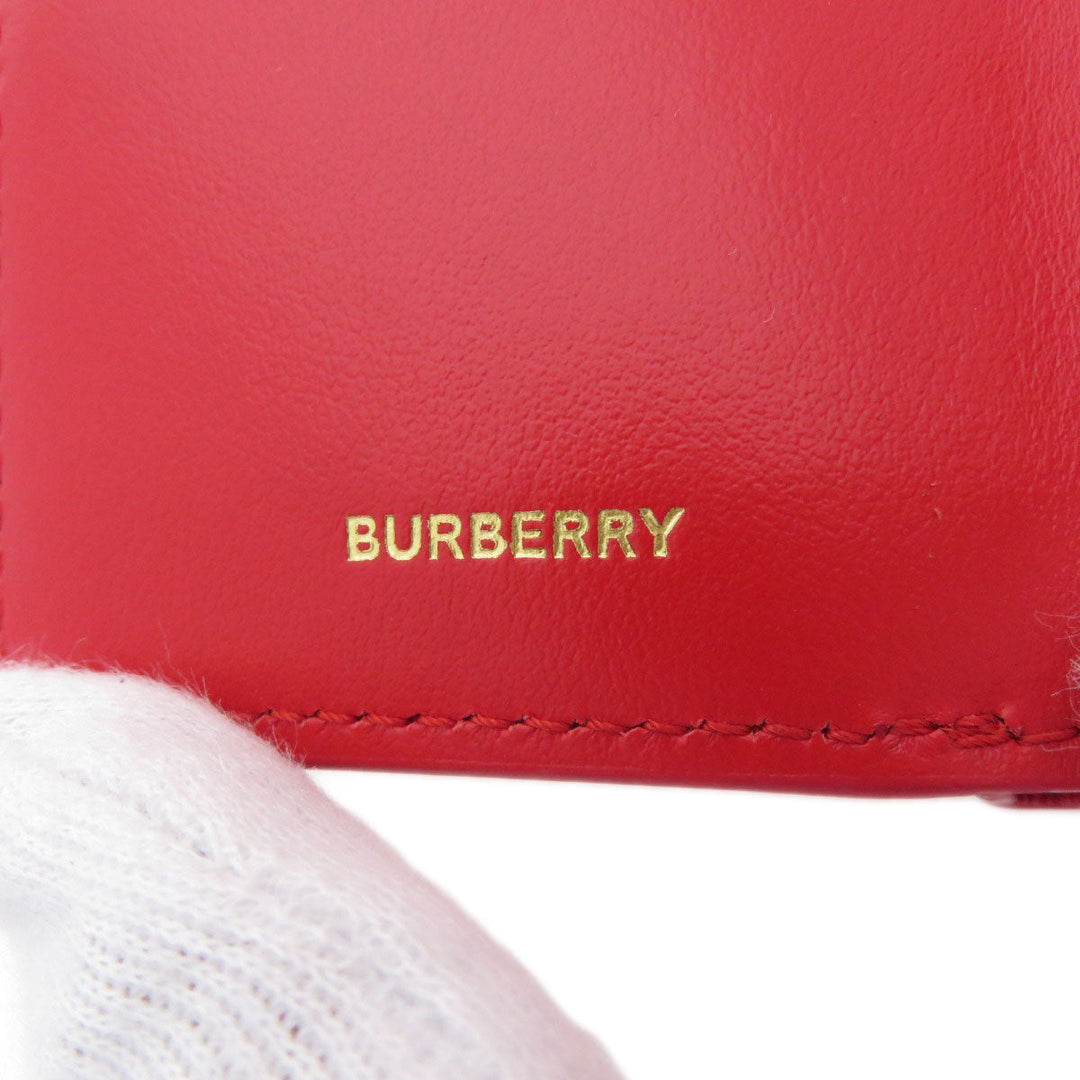 BURBERRY Bifold Wallet Calfskin Red logoMetal tri-fold Women Used Authentic