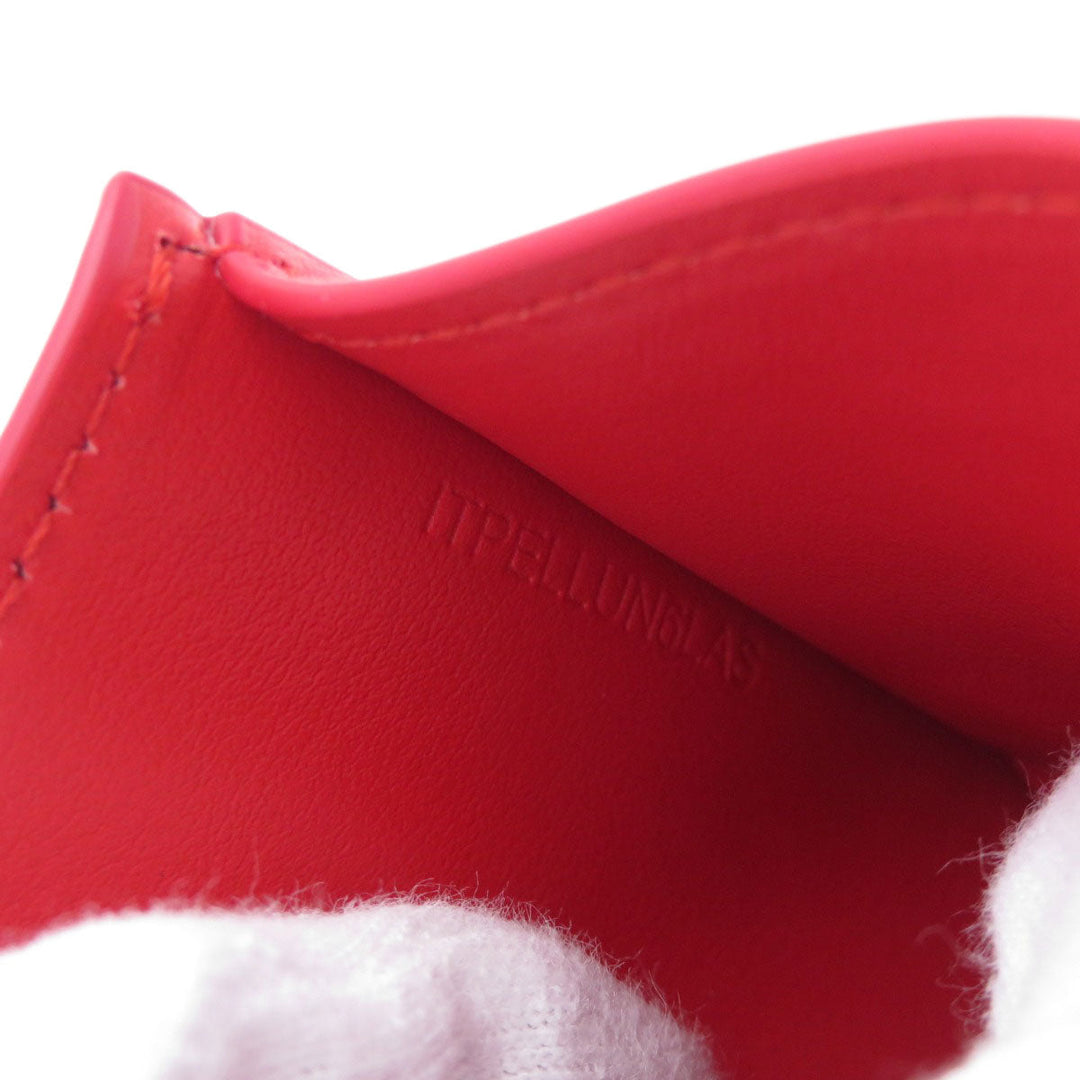 BURBERRY Bifold Wallet Calfskin Red logoMetal tri-fold Women Used Authentic